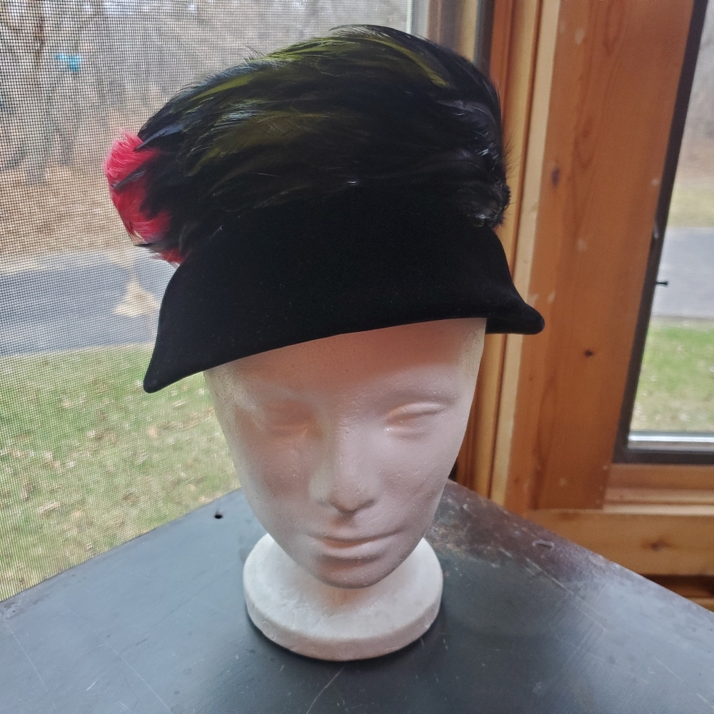 Vintage Gimbels Velvet & Feather Adorned Hat